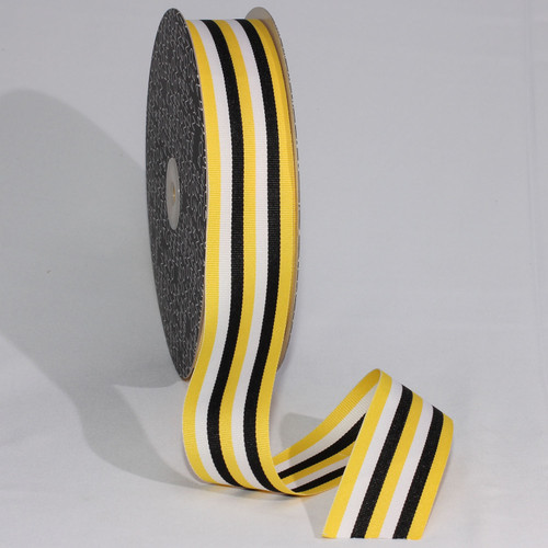 Yellow and Black Striped Woven Grosgrain Craft Ribbon 1.5" x 55 Yards - IMAGE 1