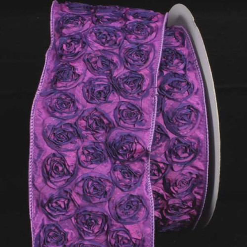 Purple Contemporary Roses Wired Craft Ribbon 4" x 10 Yards - IMAGE 1
