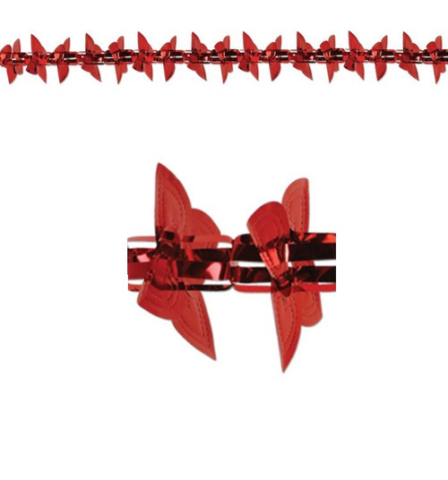 Club Pack of 12 Red Metallic Heart Garland Valentines Day Decorations 9' - IMAGE 1