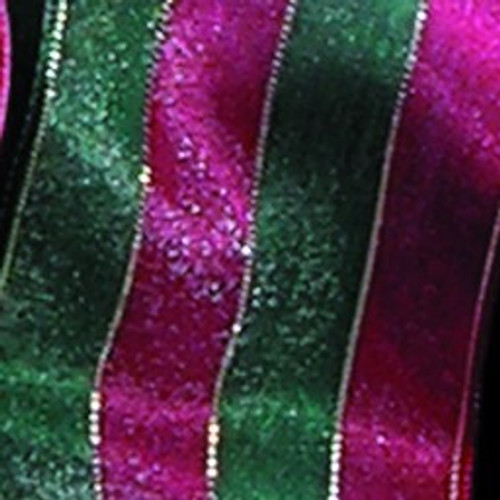 Hunter Green and Pink Pin Stripe French Wired Craft Ribbon 1.5" x 54 Yards - IMAGE 1