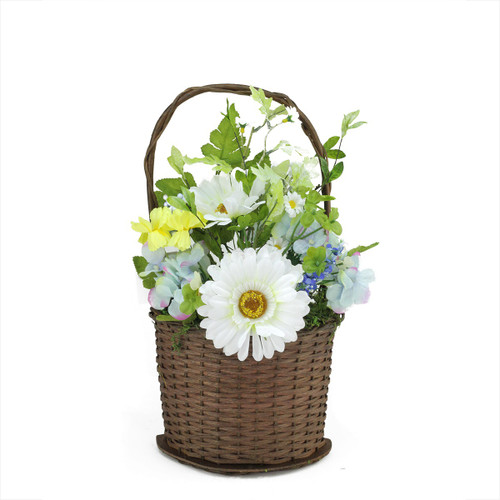 14.5" Blue and White Mixed Flower Artificial Spring Floral Arrangement with Basket - IMAGE 1