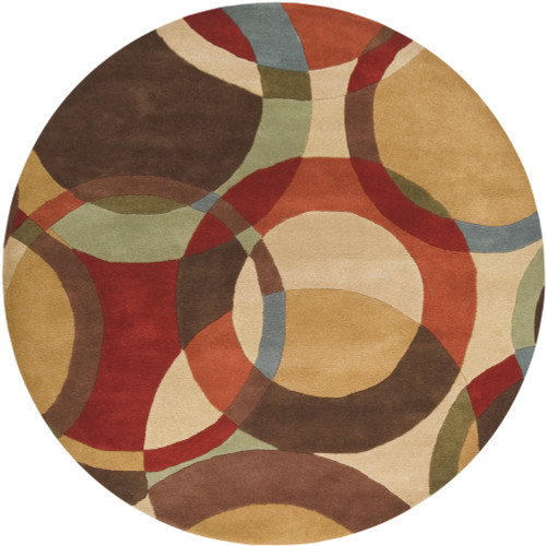 9.75' Green and Brown Spheres Hand Tufted Round Area Throw Rug - IMAGE 1