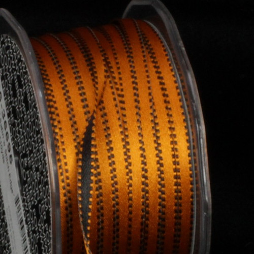 Gold and Black Double Sided Craft Ribbon with Stitch Edge 0.25" x 110 Yards - IMAGE 1