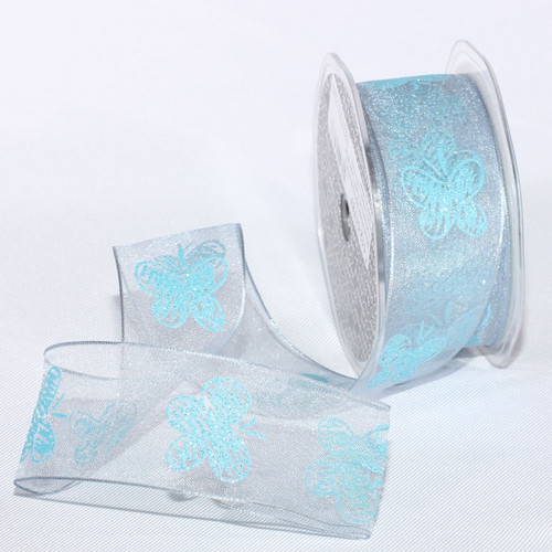 Pale Blue Spring Butterfly Wired Craft Ribbon 1.5" x 27 Yards - IMAGE 1