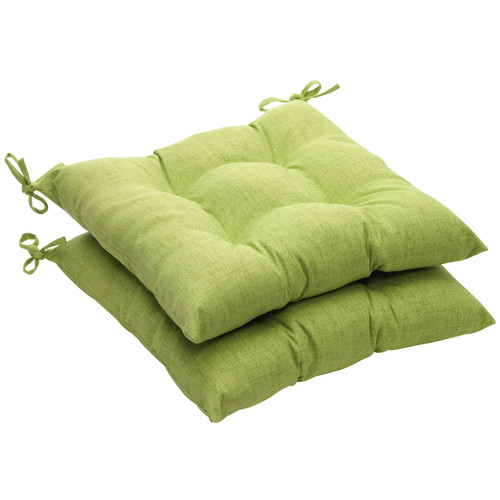 Set of 2 Green Solid Outdoor Patio Tufted Seat Cushions 19" - IMAGE 1