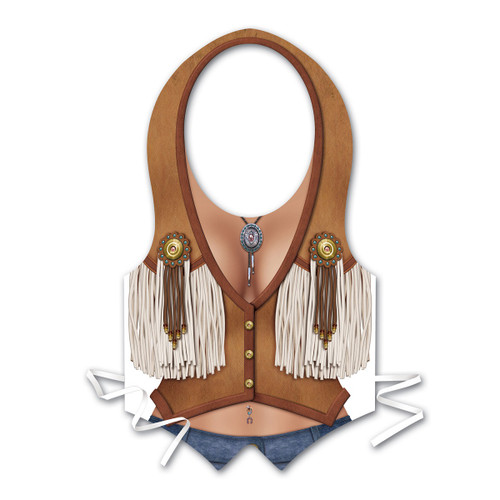Club Pack of 48 Brown Cowgirl Vest with Fringe Women Adult Halloween Costume Accessories - One Size - IMAGE 1