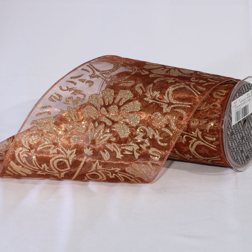 Sheer Brown and Gold Wired Craft Ribbon 6" x 20 Yards - IMAGE 1