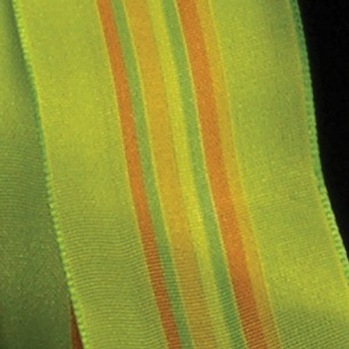 Green and Orange Striped Woven Edge Wired Craft Ribbon 1.5" x 27 Yards - IMAGE 1