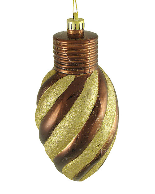 11" Mocha Brown and Gold 2-Finish Striped Shatterproof Christmas Light Bulb Ornament - IMAGE 1