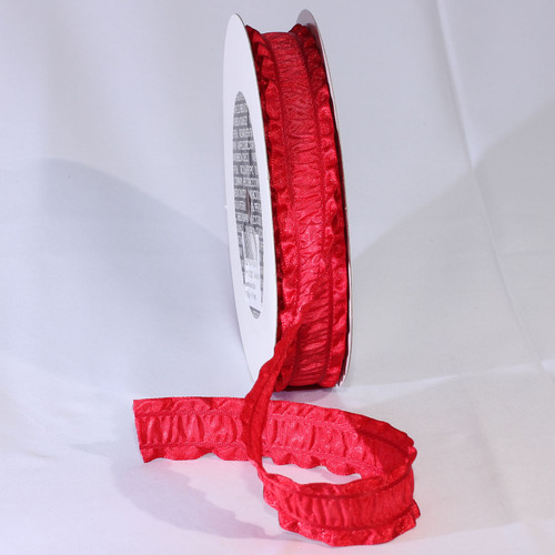 Red Woven Edge Ruffles Craft Ribbon 1" x 60 Yards - IMAGE 1