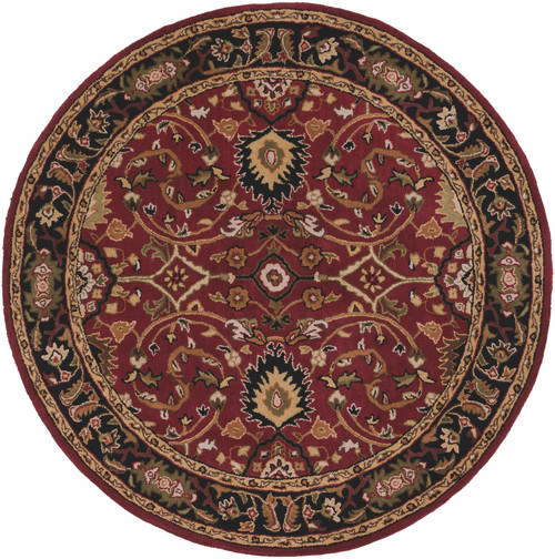 4' Burgundy Red and Black Hand Tufted Wool Area Throw Rug - IMAGE 1