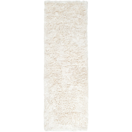 2.5' x 8' Cream White Hand Woven Rectangular Wool Area Throw Rug Runner - IMAGE 1