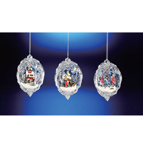 Icy Crystal Egg Shaped Christmas Scene Ornaments - 4.5" - Set of 6 - IMAGE 1