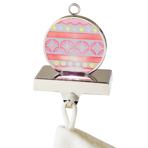 6.5" Coral Red and Yellow LED Lighted Flashing Ornament Christmas Stocking Holder - IMAGE 1