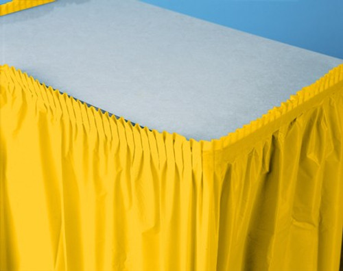 Pack of 6 School Bus Yellow Pleated Disposable Plastic Picnic Party Table Skirts 14' - IMAGE 1