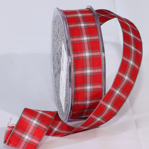 Red and White Plaid Craft Ribbon 1" x 100 Yards - IMAGE 1