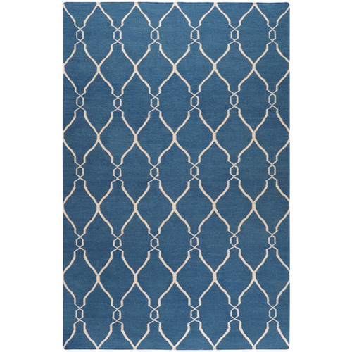 3.5' x 5.5' Blue and Beige Damask Hand Tufted Wool Area Throw Rug - IMAGE 1