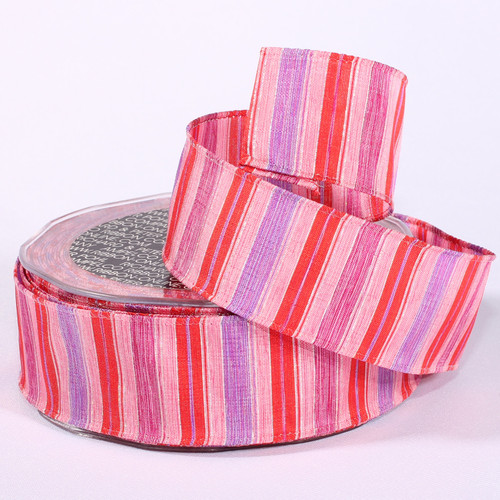 Red and Pink Striped Wired Craft Ribbon 1.5" x 27 Yards - IMAGE 1