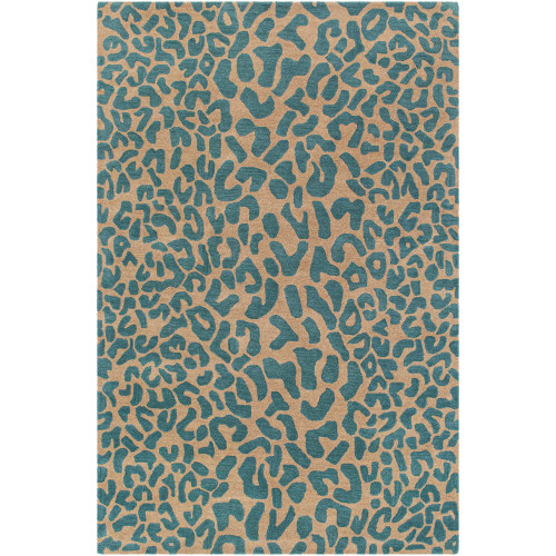 5' x 8' Les Animaux Mink and Cerulean Cheetah Hand Tufted Wool Area Throw Rug - IMAGE 1