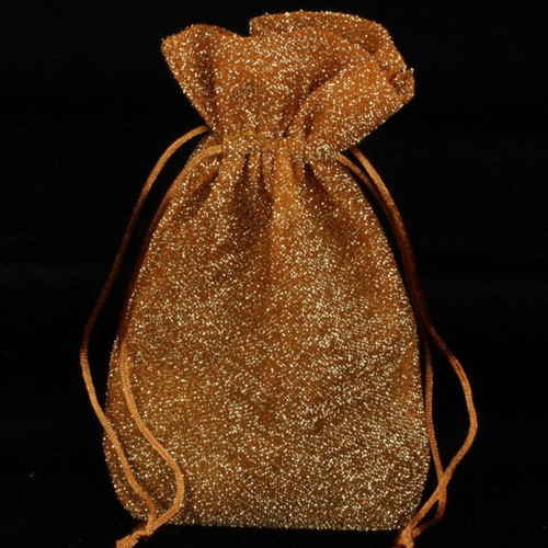 Pack of 12 "Gold Fuzz" Medium Tie Close Copper Gold Gift Bags 8" - IMAGE 1