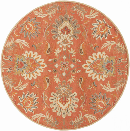 8' Cornelian Terracotta Red and Brown Hand Tufted Floral Round Wool Area Throw Rug - IMAGE 1