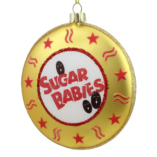 Tootsie Roll "Sugar Babies" Candies Disc Christmas Ornament - 4" - White and Gold - IMAGE 1