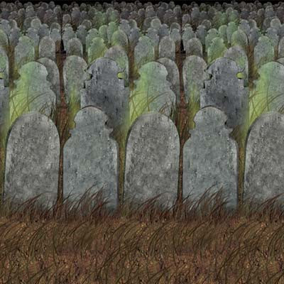 Pack of 6 Gray and Green Graveyard Halloween Wall Backdrops 30' - IMAGE 1