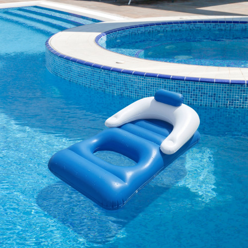 62" Inflatable Blue and White Classic Swimming Pool Lounger With Holders - IMAGE 1