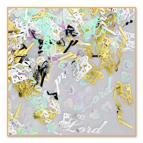 Pack of 6 Gold and Silver “Praise the Lord” Confetti Bags 0.5 oz. - IMAGE 1