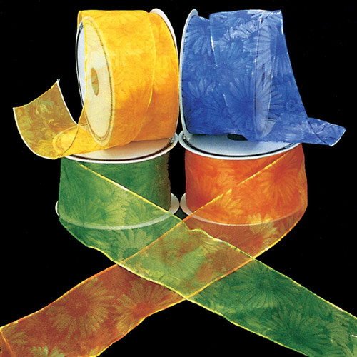 Sheer Yellow Floral Print Wire Craft Ribbon 2.5" x 20 Yards - IMAGE 1