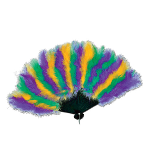 Club Pack of 12 Green and Purple Mardi Gras Feather Fan Party Accessories 20" - IMAGE 1