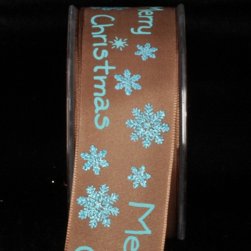 Sparkling Brown and Blue Snowflakes Wired Craft Ribbon 1.5" x 27 Yards - IMAGE 1