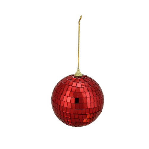 Mirrored Disco Ball Christmas Ornaments - 3.5" (90mm) - Hot Red - 4ct - IMAGE 1
