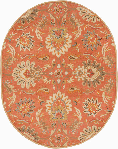 8' x 10' Cornelian Terracotta Red and Brown Hand Tufted Floral Oval Wool Area Throw Rug - IMAGE 1