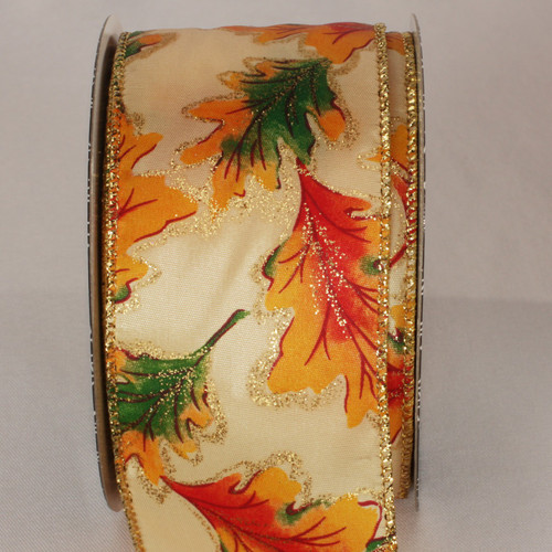 Yellow and Orange Fall Leaves Wired Craft Ribbon 2.5" x 40 Yards - IMAGE 1