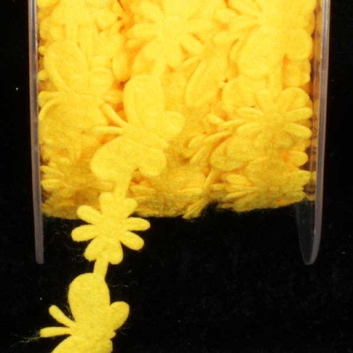 Lemon Yellow Felt Butterflies and Flowers Woven Craft Ribbon 0.5" x 22 Yards - IMAGE 1