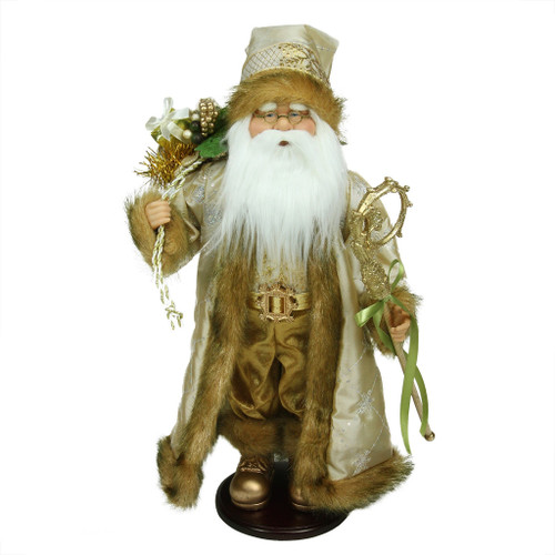 18.25" Gold and White Santa Claus with Jacket Christmas Tabletop Figurine - IMAGE 1