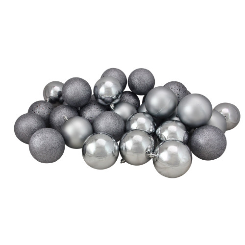 32ct Pewter Gray Shatterproof 4-Finish Christmas Ball Ornaments 3.25" (80mm) - IMAGE 1