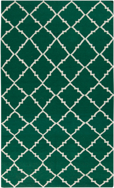 2' x 3' Green and White Hand-Woven Wool Area Throw Rug - IMAGE 1