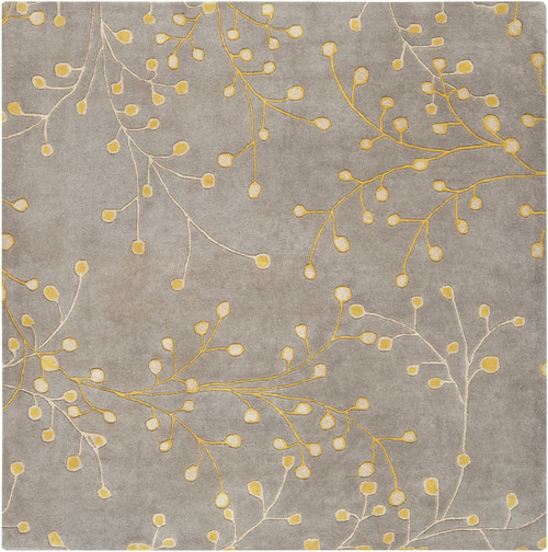 4' x 4' Gray and Yellow Square Area Throw Rug - IMAGE 1