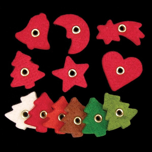 Club Pack of 288 Red Tree, Bell, Star, Moon, Heart, Shooting Star Felt Pieces 1" - IMAGE 1