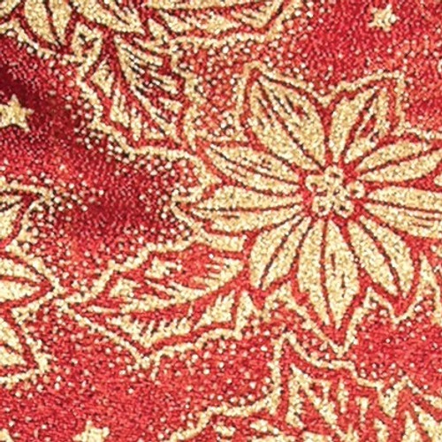 Red and Gold Holly Flower Wired Craft Ribbon 5" x 20 Yards - IMAGE 1