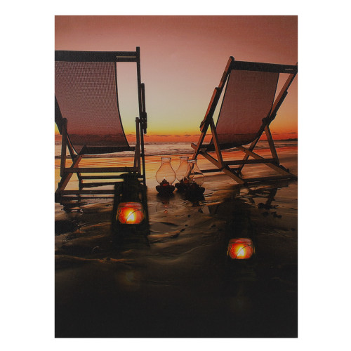 LED Lighted Sunset Beach Chairs with Lanterns Canvas Wall Art 15.75" - IMAGE 1