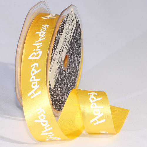 Yellow Satin "Happy Birthday" Printed Craft Ribbon 1" x 132 Yards - IMAGE 1