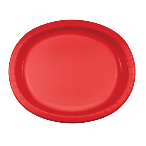 Oval Disposable Paper Party Banquet Dinner Plates - 12" - Red- Club Pack of 96 - IMAGE 1