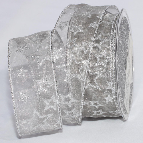 Sheer Grey Shimmering Super Star Wired Craft Ribbon 1.5" x 40 Yards - IMAGE 1
