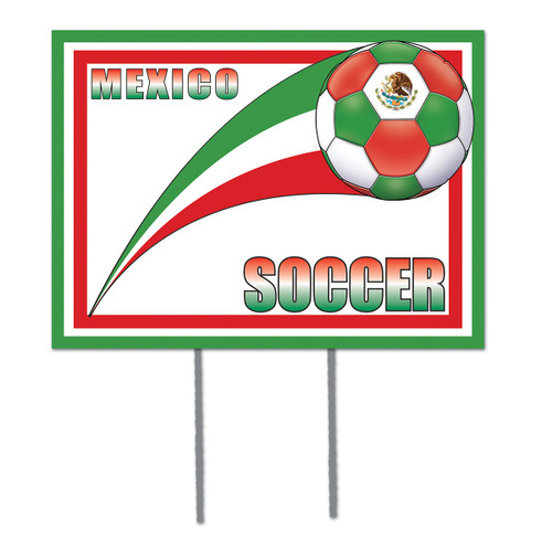 Pack of 6 Green, Red and White "Mexico" Soccer Themed Yard Signs 16" - IMAGE 1