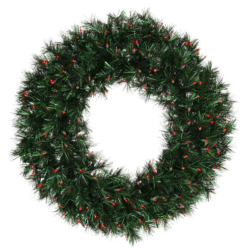 Pre-Lit Midnight Green Artificial Christmas Wreath - 48-Inch, Red Lights - IMAGE 1