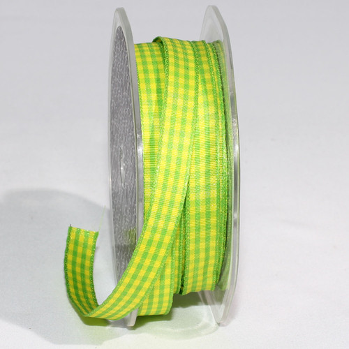Yellow and Green Gingham Wired Woven Edge Craft Ribbon 0.25" x 108 Yards - IMAGE 1