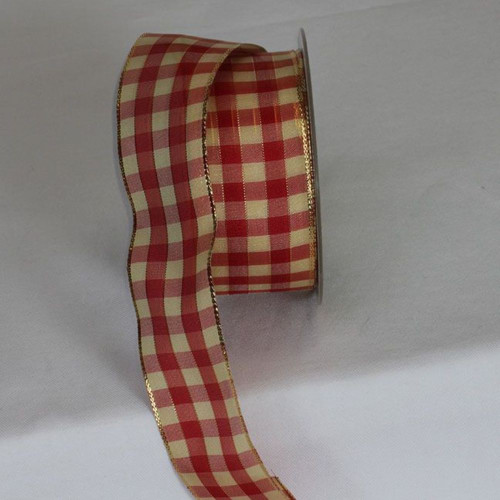 Classic Red and Gold Checkered Woven Wired Craft Ribbon 1.5" x 27 Yards - IMAGE 1